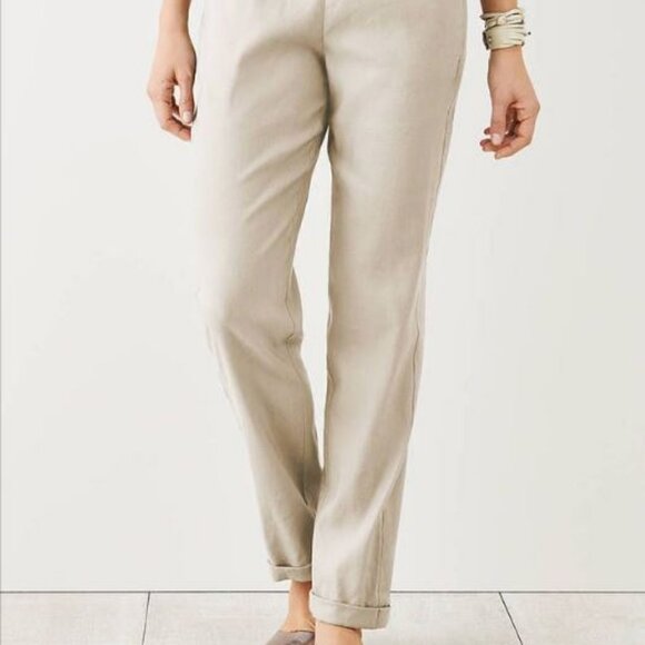 *NWT* J.JILL EASY LINEN STRETCH ROLLED CUFF PANTS_SEA SALT (LIGHT TAN)_XL_$89 - Picture 2 of 3